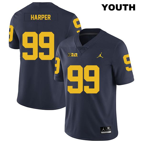 Youth NCAA Michigan Wolverines Trey Harper #99 Navy Jordan Brand Authentic Stitched Legend Football College Jersey TE25N84AJ